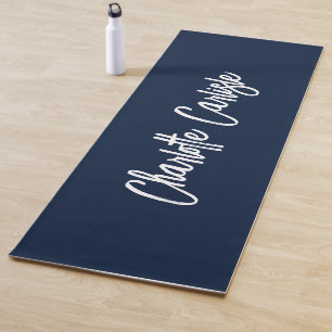 Modern Elegant Hand Lettered Script Navy Blue Yoga Mat