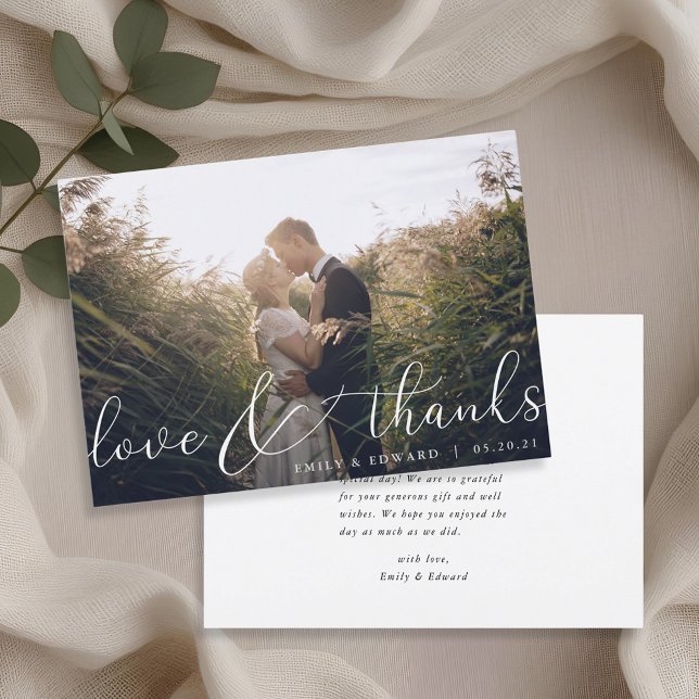 Modern Elegant Hand Lettering Photo Wedding Thank You Card (Creator Uploaded)