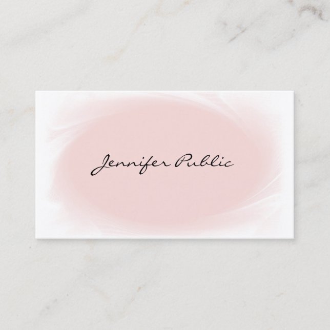 Modern Elegant Hand Script Font Text Blush Pink Business Card (Front)
