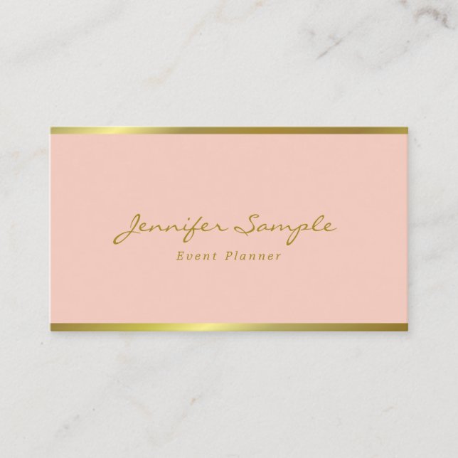 Modern Elegant Hand Script Pink Gold Event Planner Business Card (Front)