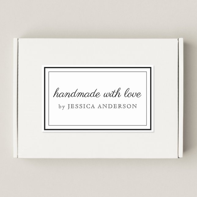 Modern Elegant Handmade with Love Product Logo Rectangular Sticker (Creator Uploaded)