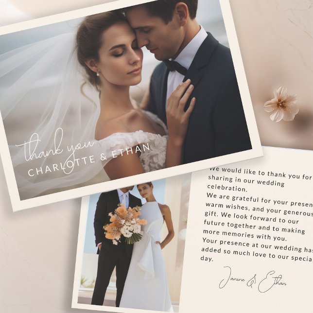 Modern, elegant, handwriting 2 Photos Thank You Card (Creator Uploaded)