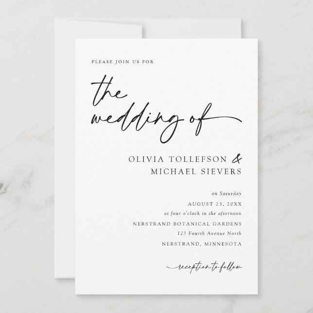 Modern Elegant Handwriting Black & White Wedding Invitation (Front)
