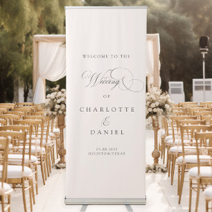 Modern, elegant, handwriting font, beige wedding retractable banner