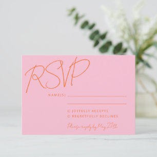 Modern Elegant Handwriting Pink Orange Wedding RSVP Card