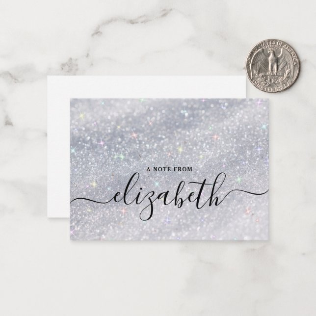 Modern Elegant Handwriting Script Name Glitter Card (Front/Back In Situ)