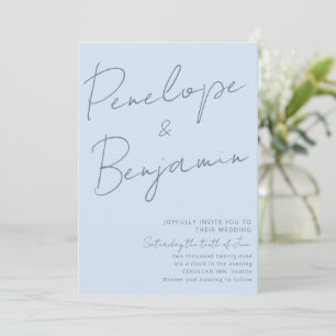 Modern Elegant Handwriting Soft Blue Wedding Invitation