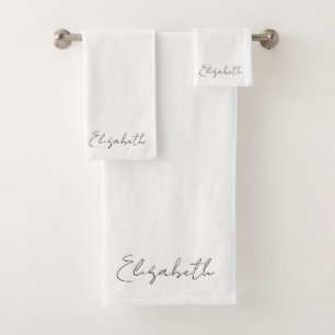 Modern Elegant Handwritten Name Template White Bath Towel Set