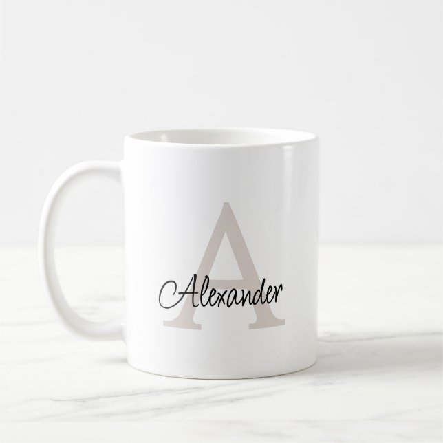 Modern Elegant Handwritten Script Monogram & Name Coffee Mug (Left)