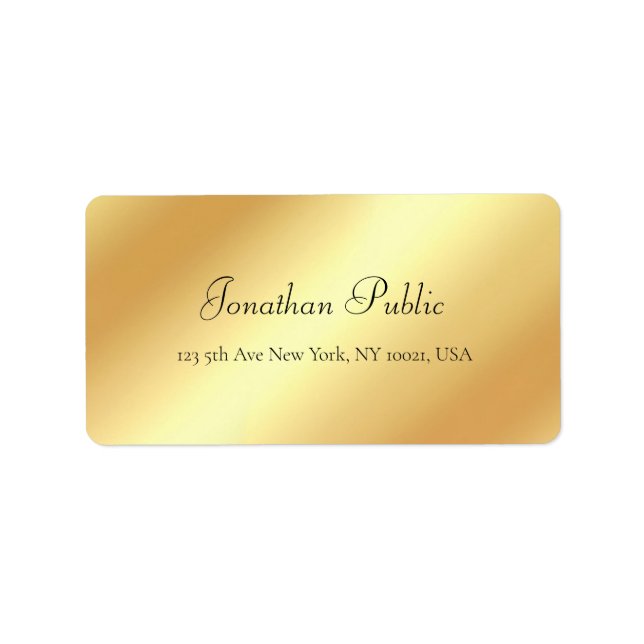 Modern Elegant Handwritten Script Name Gold Look Label (Front)