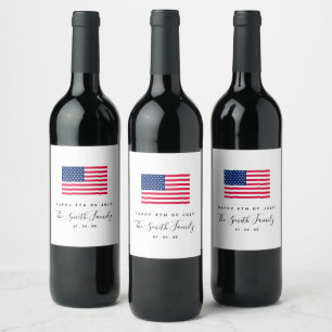 Modern Elegant Happy 4th Of July American Flag USA Wine Label