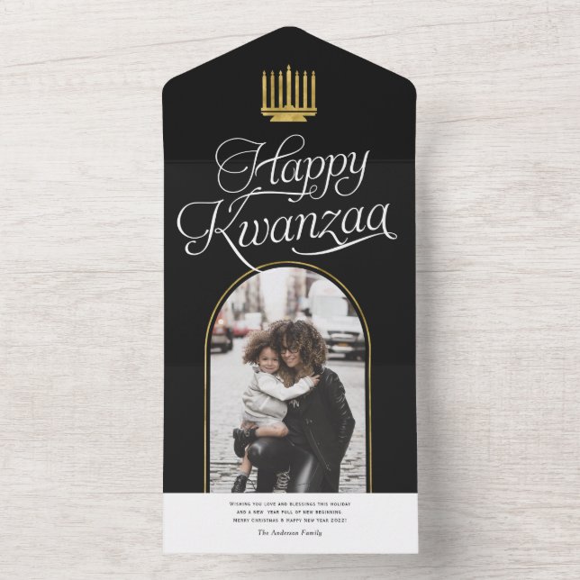 modern elegant Happy Kwanzaa Family photo cards (Inside)