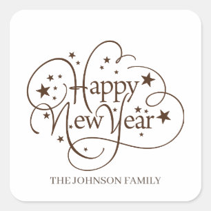 Modern Elegant Happy New Year Script Square Sticker