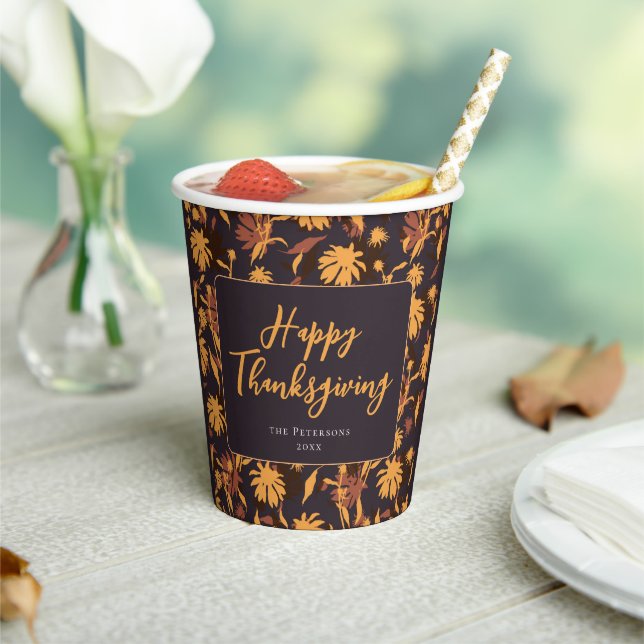 Modern Elegant Happy Thanksgiving Coneflowers Paper Cups (Insitu)