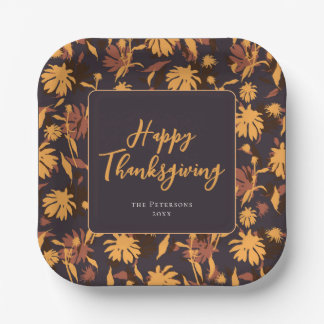 Modern Elegant Happy Thanksgiving Coneflowers Paper Plate