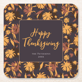 Modern Elegant Happy Thanksgiving Coneflowers Square Paper Coaster