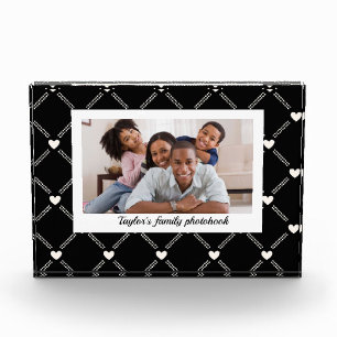 Modern Elegant Hears Pattern and Black Personalise Photo Block