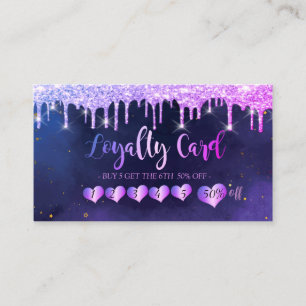 Modern Elegant Hearts,Blue, Glitter Drips Loyalty Card