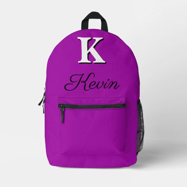 Modern Elegant Heliotrope Magenta Monogram Printed Backpack (Front)
