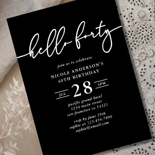 Modern Elegant Hello Forty 40th Photo Birthday Invitation