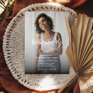 Modern Elegant Hello Thirty Birthday Photo Script  Invitation