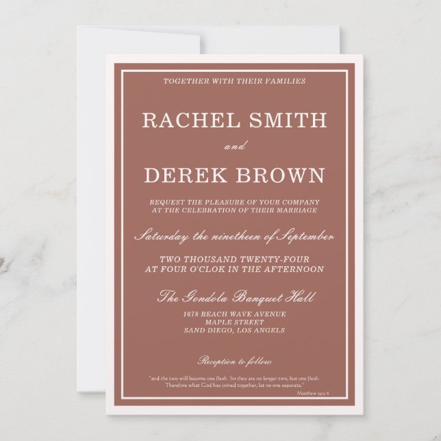 Modern Elegant Hex Red Pink Ivory Scripts Wedding Invitation (Front)