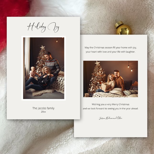 Modern Elegant Holiday Joy Script Photo Card (Creator Uploaded)