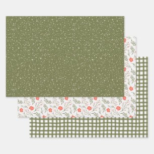 Modern Elegant Holiday Olive Green & Red Gift Wrapping Paper Sheet