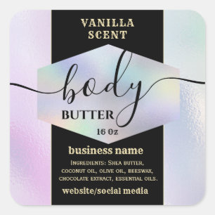 Modern elegant holograph script body butter label