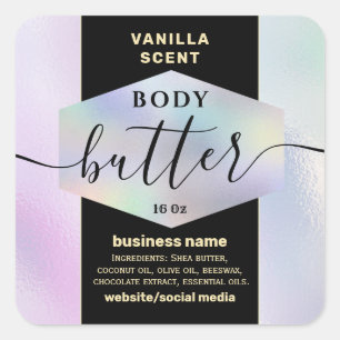 Modern elegant holograph script body butter label
