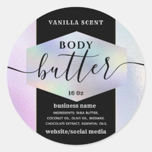 Modern elegant holograph script body butter label