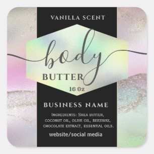 Modern elegant holograph script body butter label
