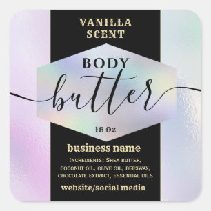 Modern elegant holograph script body butter label