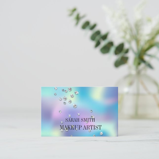 Modern elegant holographic,  diamonds business card (Standing Front)