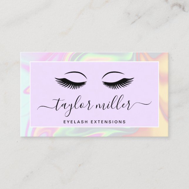 Modern elegant holographic eyelash extensions business card (Front)
