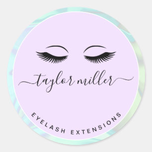 Modern elegant holographic eyelash extensions classic round sticker