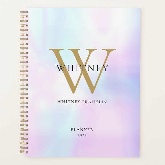Modern Elegant Holographic Gold Monogram 2023 Planner (Front)