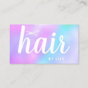 Modern elegant holographic hairstylist scissors business card