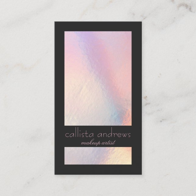 Modern Elegant Holographic Iridescent Colour Block Business Card (Front)