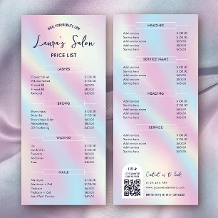 Modern Elegant Holographic Salon Menu Price List
