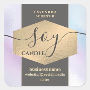 Modern elegant holographic soy candle label