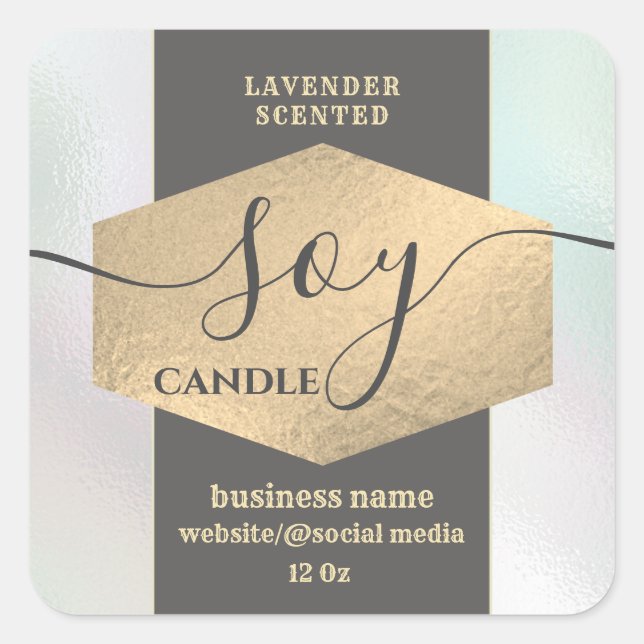 Modern elegant holographic soy candle label (Front)