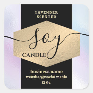 Modern elegant holographic soy candle label