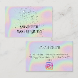 Modern elegant holographic, water drops business c card