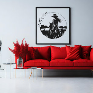 Modern Elegant Horse Cowgirl Flower Equestrian Canvas Print