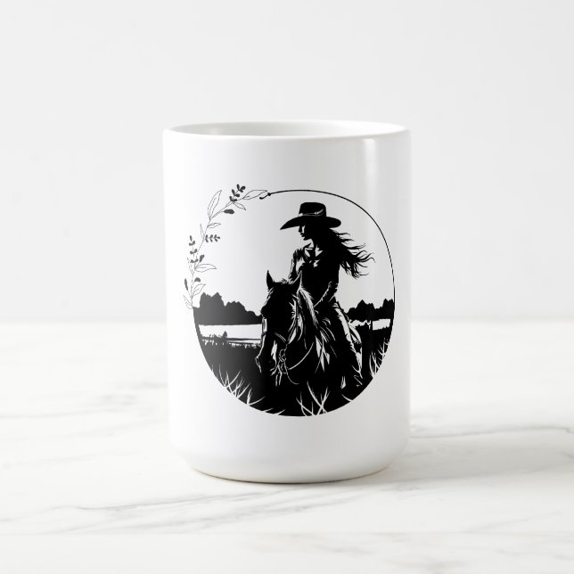 Modern Elegant Horse Cowgirl Western Equestrian Coffee Mug (Center)
