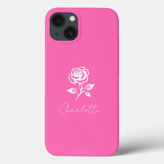 Modern Elegant Hot Pink And Rose Custom Name Case-Mate iPhone Case (Back)