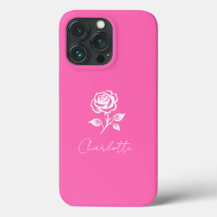 Modern Elegant Hot Pink And Rose Custom Name iPhone 13 Pro Case
