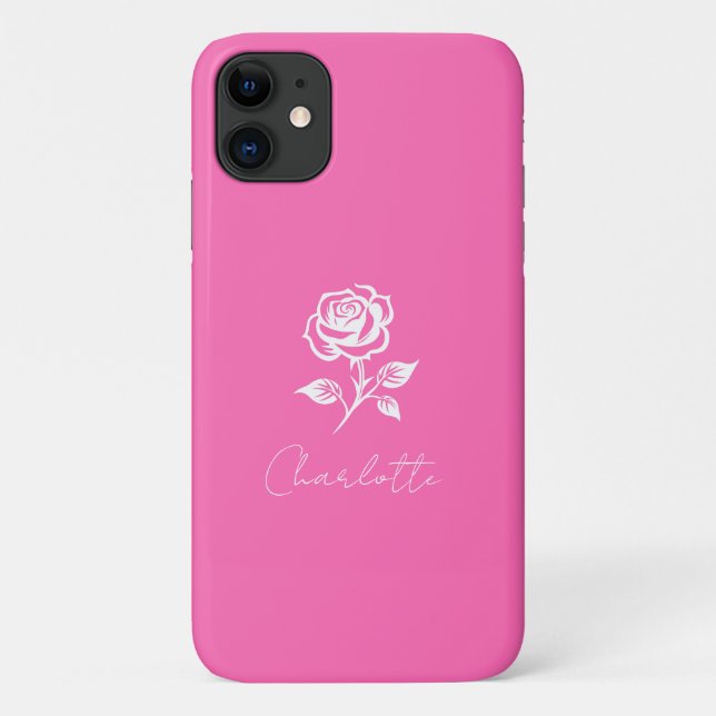Modern Elegant Hot Pink And Rose Custom Name Case-Mate iPhone Case (Back)