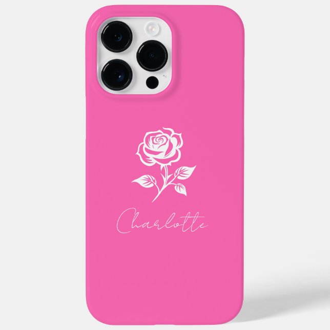 Modern Elegant Hot Pink And Rose Custom Name Case-Mate iPhone Case (Back)